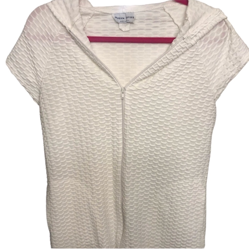 Jordan Taylor size small white hooded zip cover up with pockets waffle knit